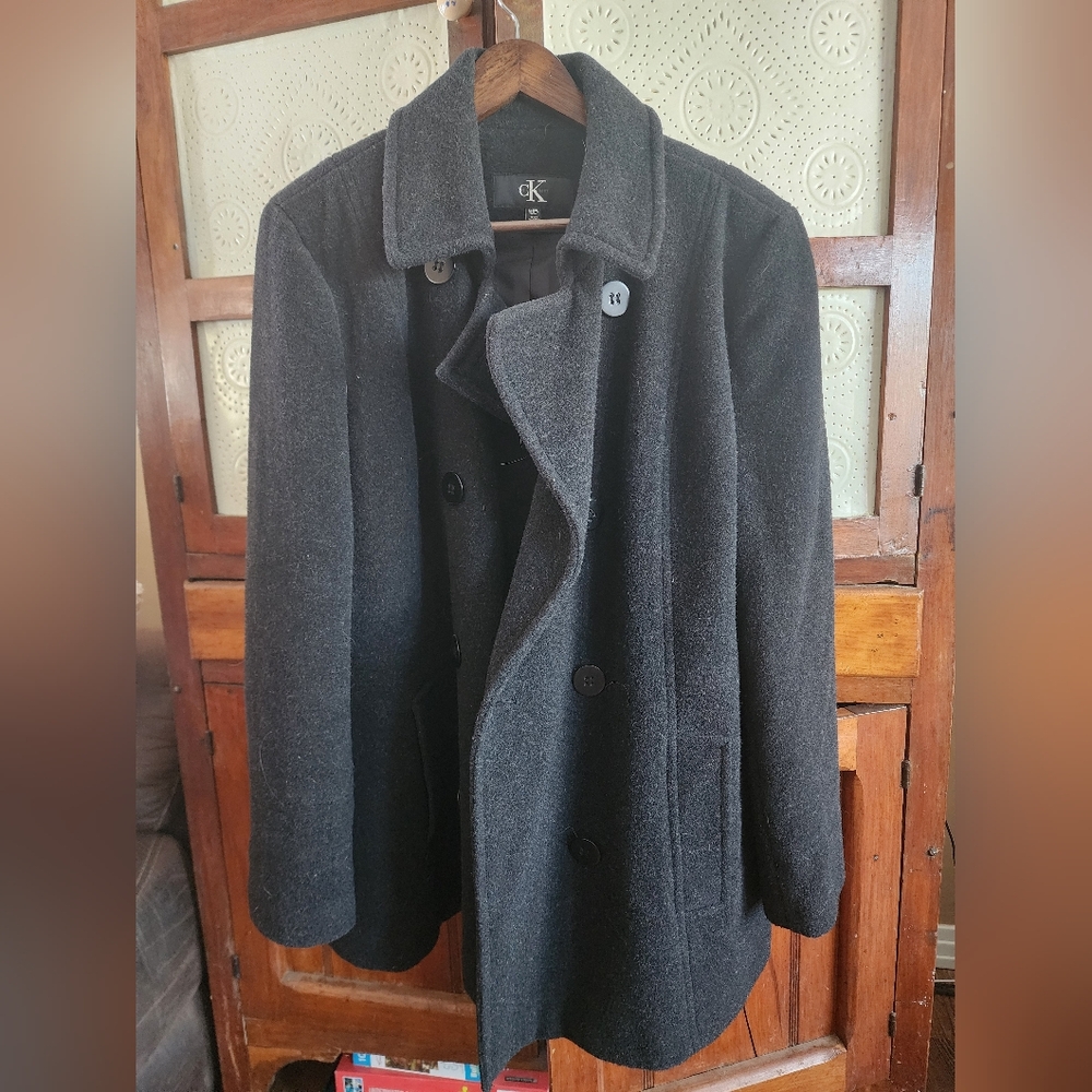 Calvin Klein Charcoal Gray Peacoat for Women XL Wool Blend Coat